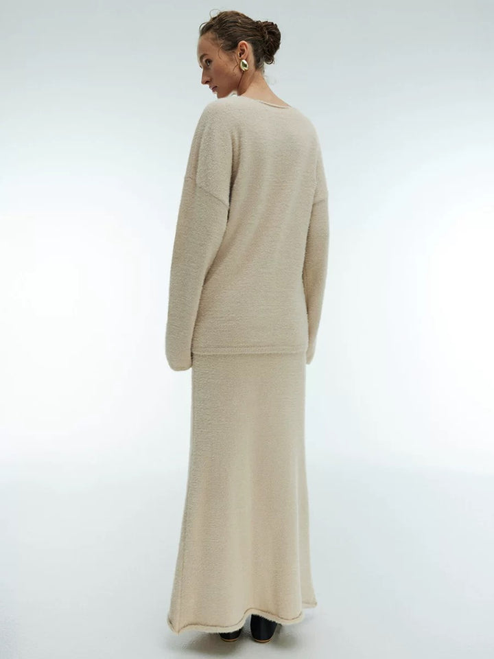 シャギーニットルーズセータースカートセット