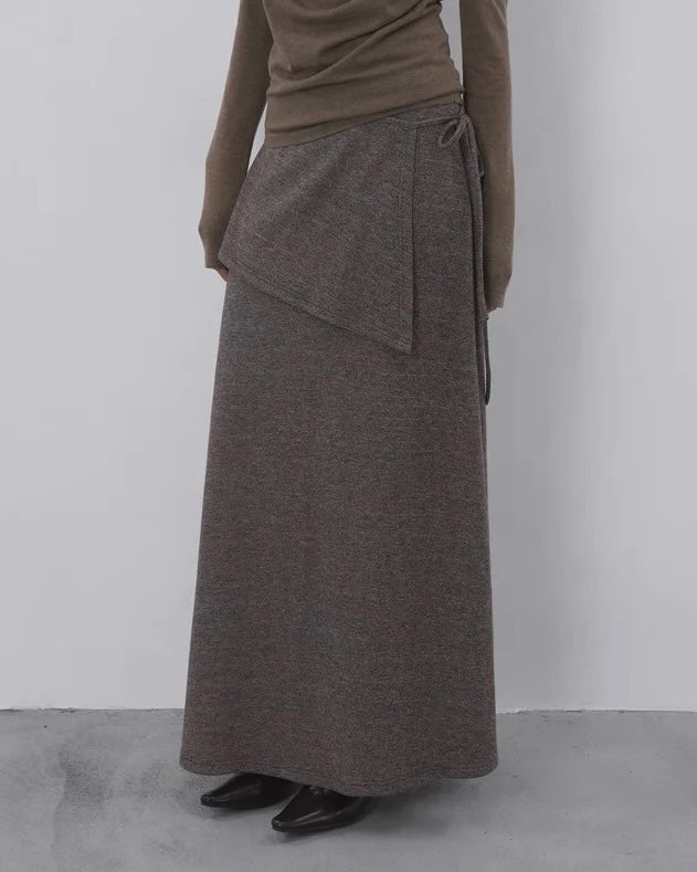 ラップスカーフ付きニットロングスカート
