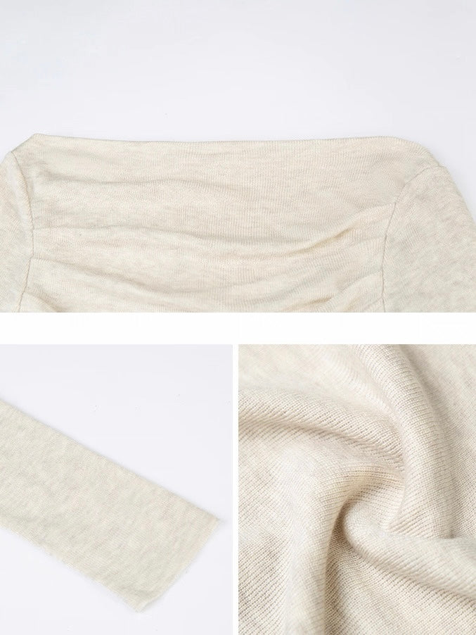 ウール混オフショルドレープトップス