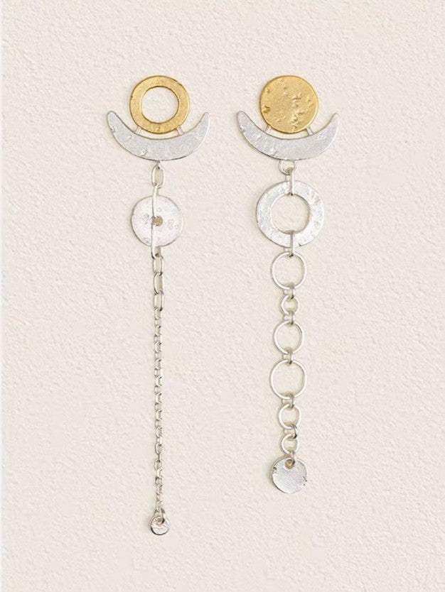 Moonデザインアシンメトリーチェーンピアス