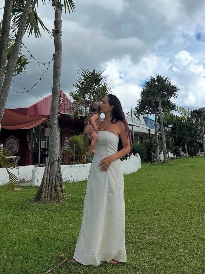 リネンブレンドタックフレアベアワンピース