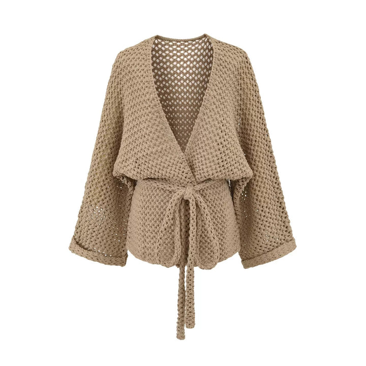 メッシュニットソリッドカラーラップカーディガン