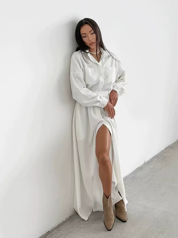 フロントスリットシャツマキシワンピース