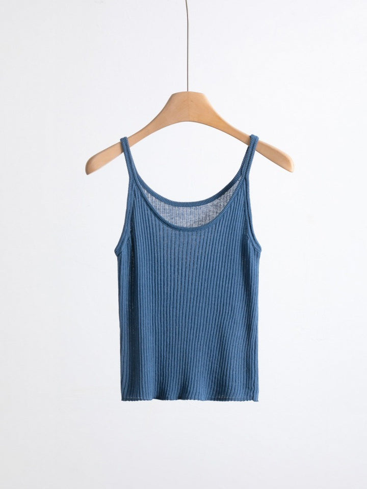 リネンブレンドUネックリブタンクトップ（ビビット）