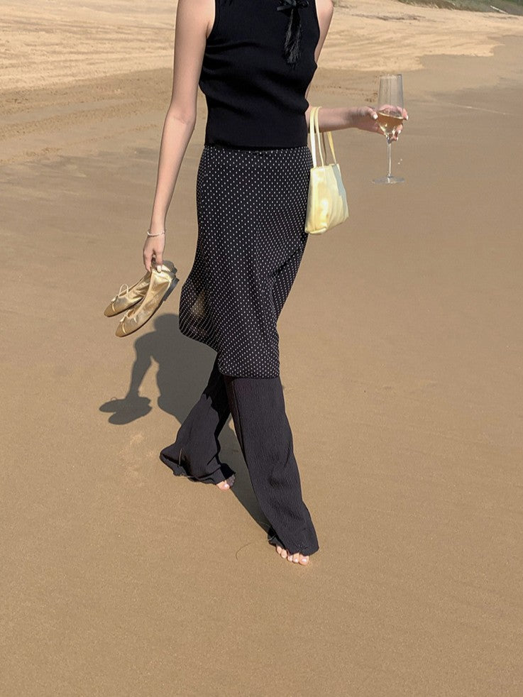 ドット柄シフォンレイヤースカート