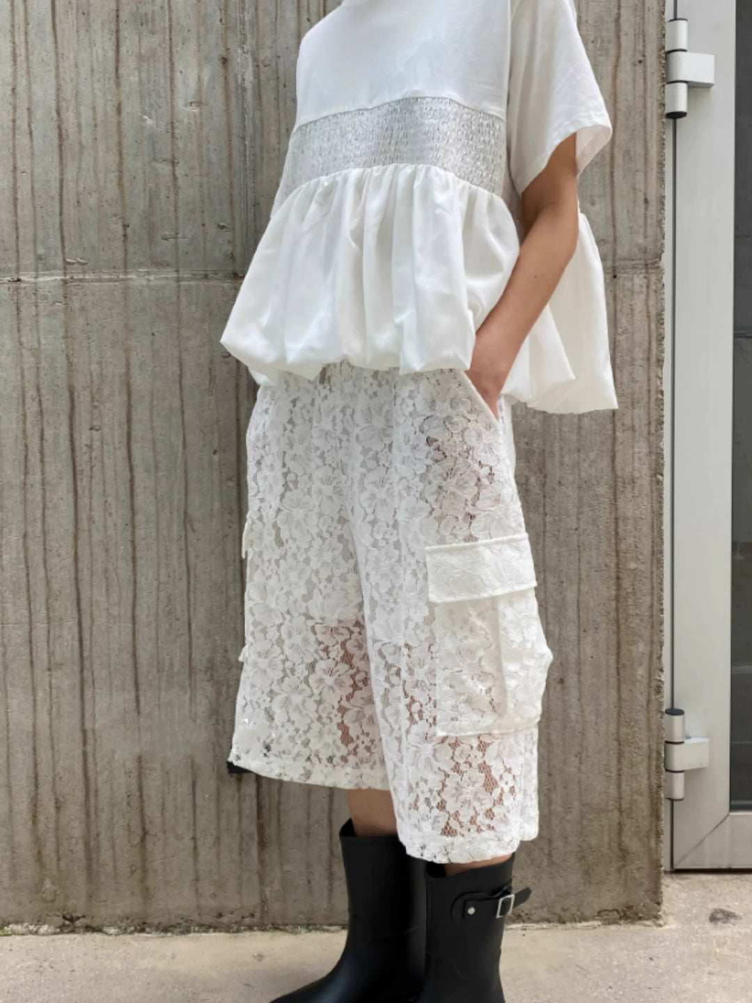 【アウトレット】(即納)シアーレースカーゴバミューダパンツ