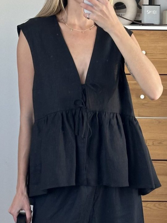 レースアップスリーブレスチュニックフレアパンツセット