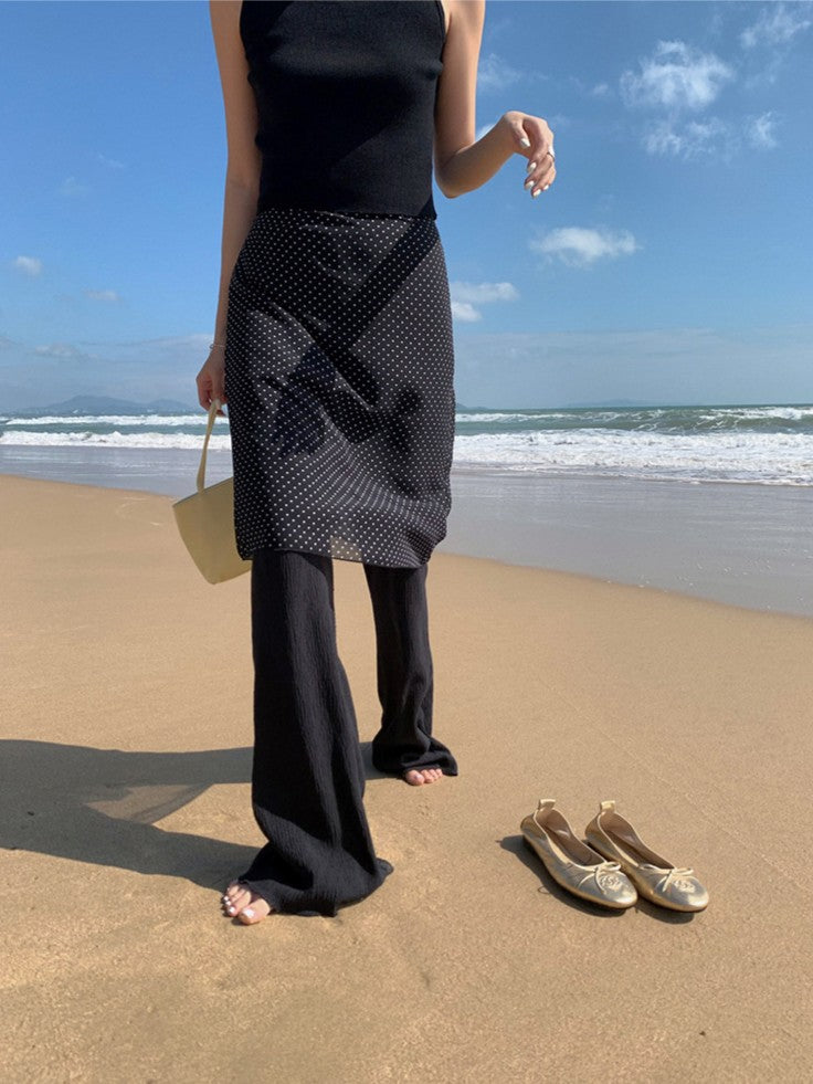 ドット柄シフォンレイヤースカート