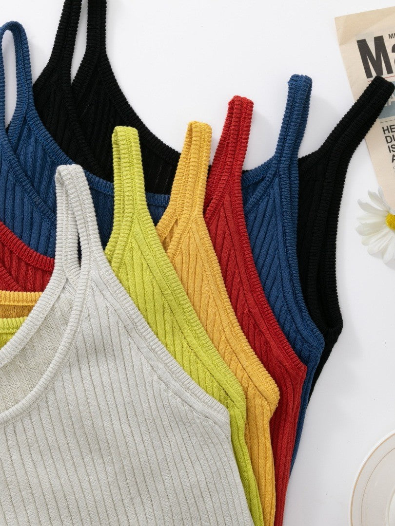 リネンブレンドUネックリブタンクトップ（ビビット）