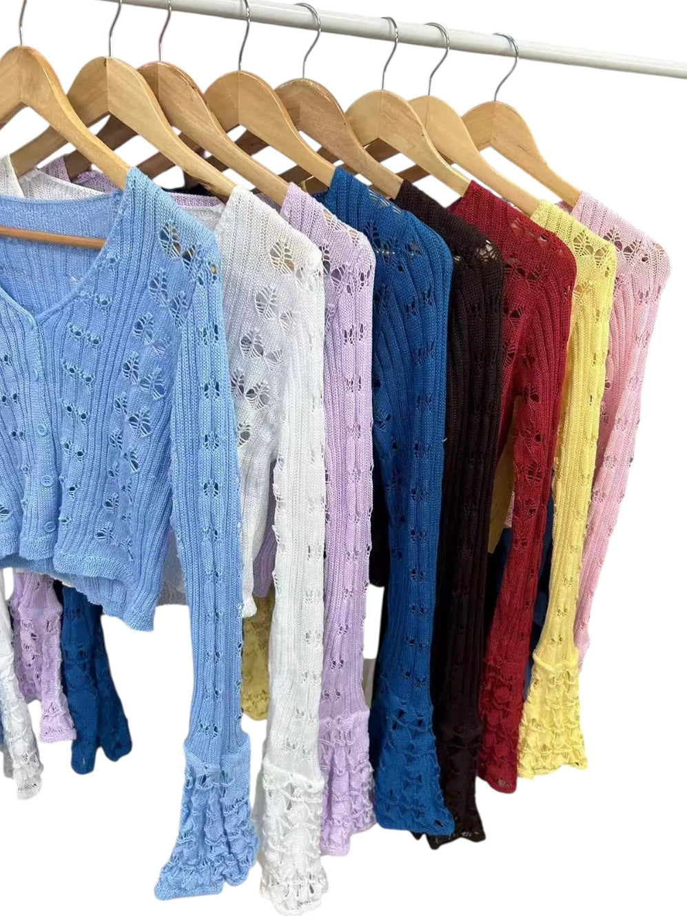 フレアスリーブレースクロップドカーディガン