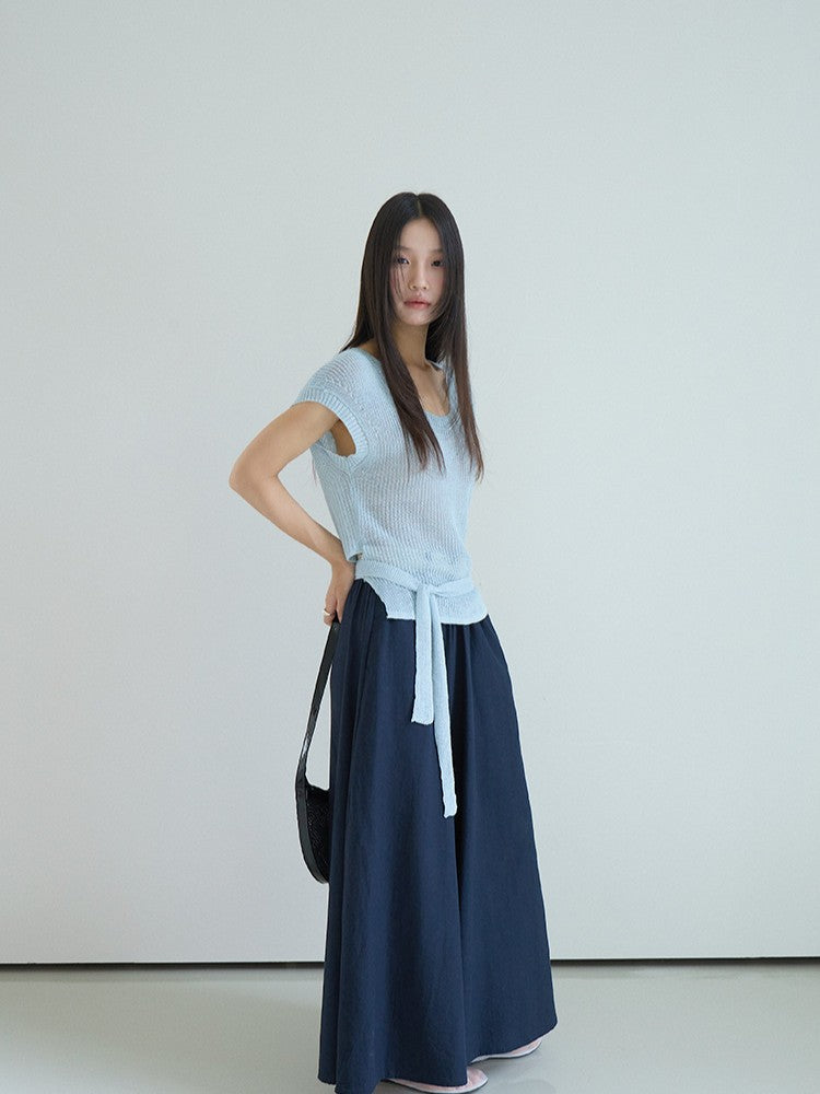 シアーサマーニットリボン付きトップス