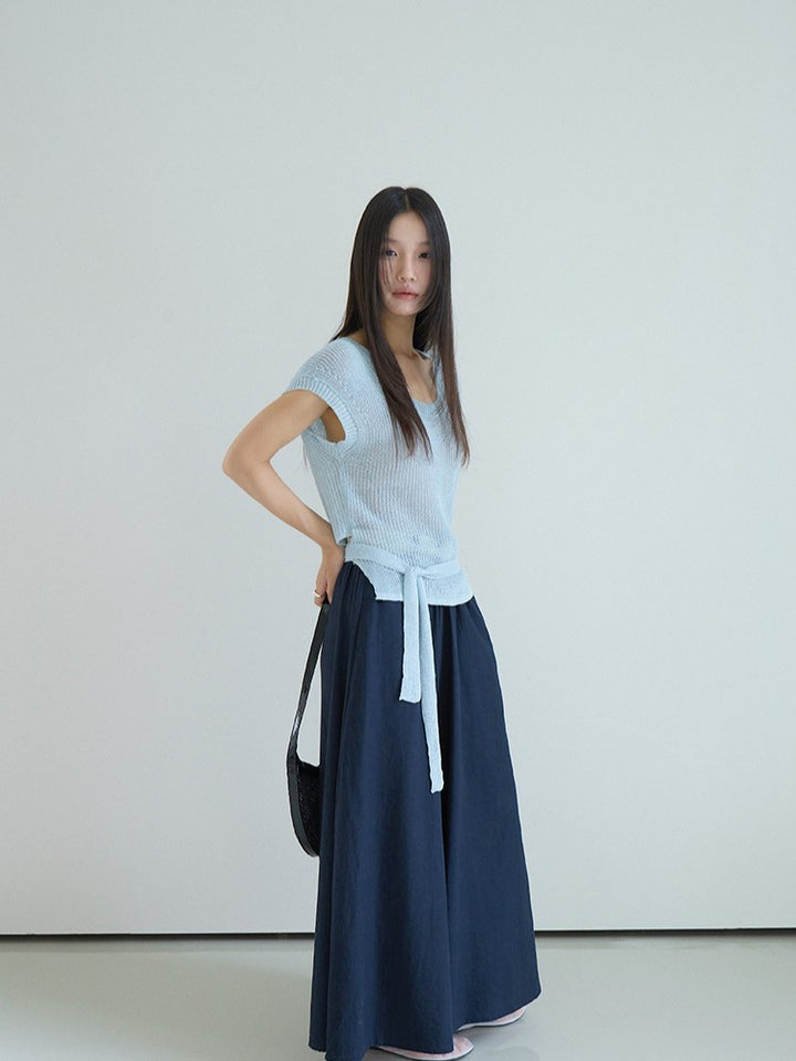 シアーサマーニットリボン付きトップス