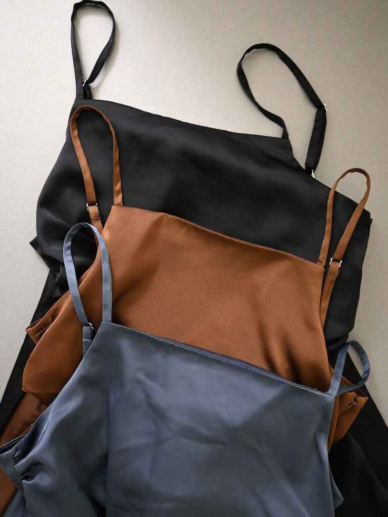 【アウトレット】(即納) マットサテンサイドタックキャミチュニック＆ビッグシュシュセットBR