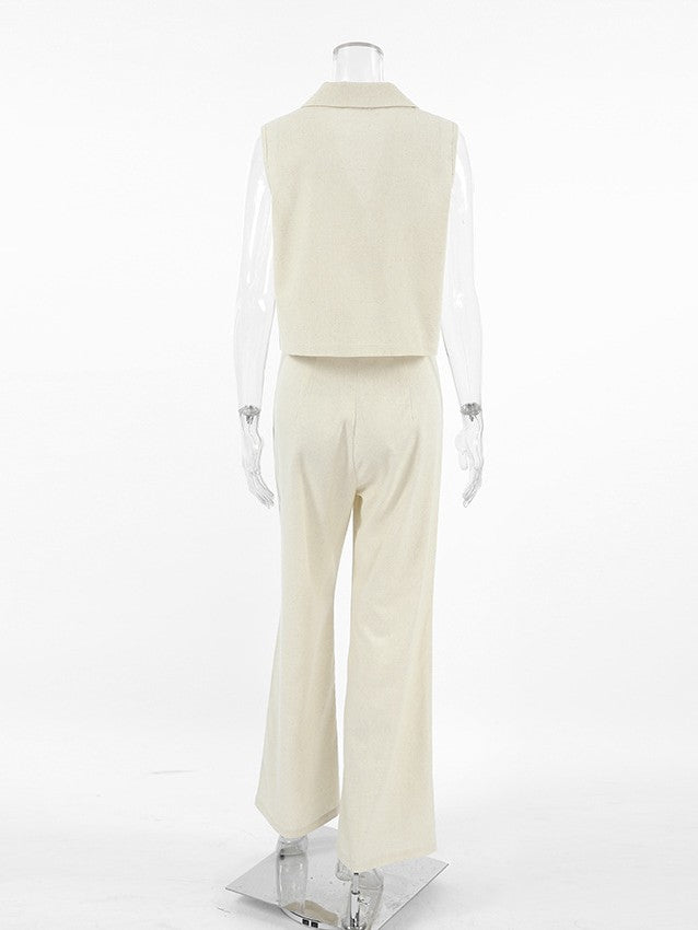 コットンリネンテーラードベストパンツセット