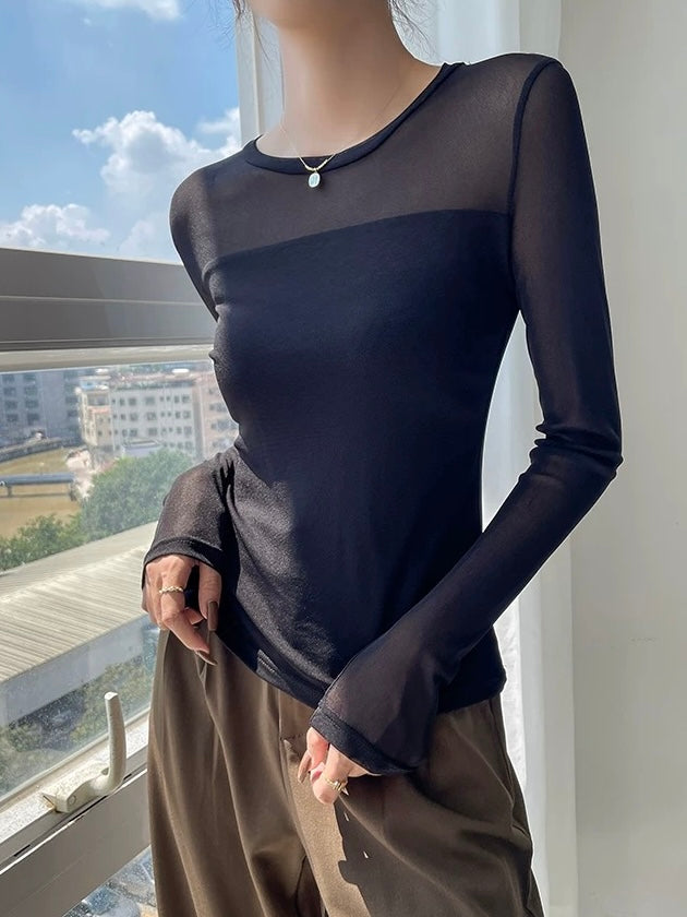 カップ付きシアーメッシュ切り替えトップス