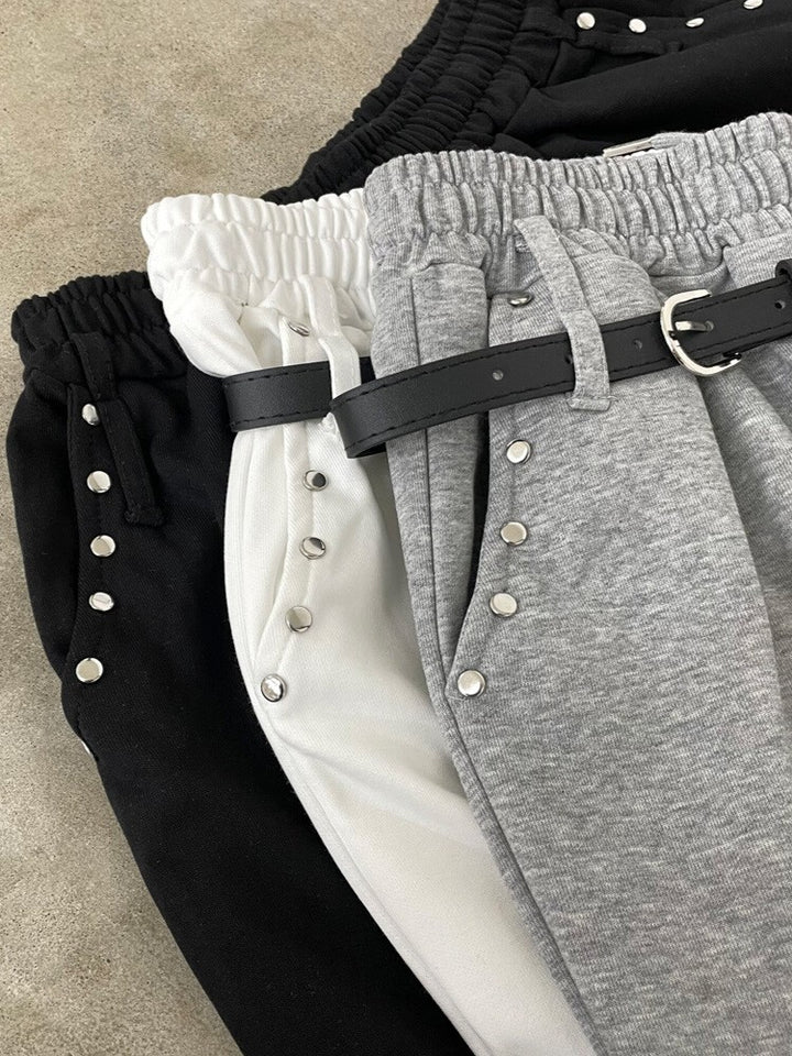 【 Select 】ベルト付きダブルループスタッズワイドパラシュートスウェットパンツ