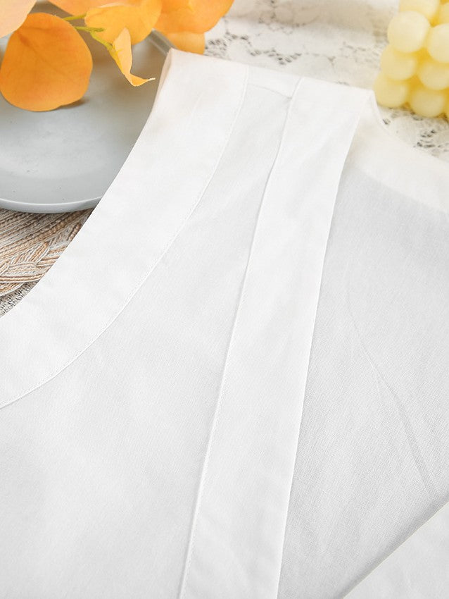 コットンVネックスリーブレスミニワンピース