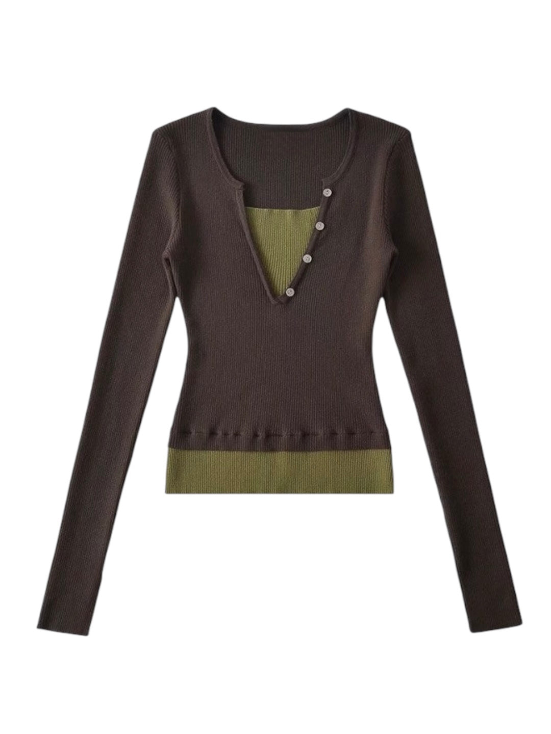 レイヤードバイカラーリブニットトップス