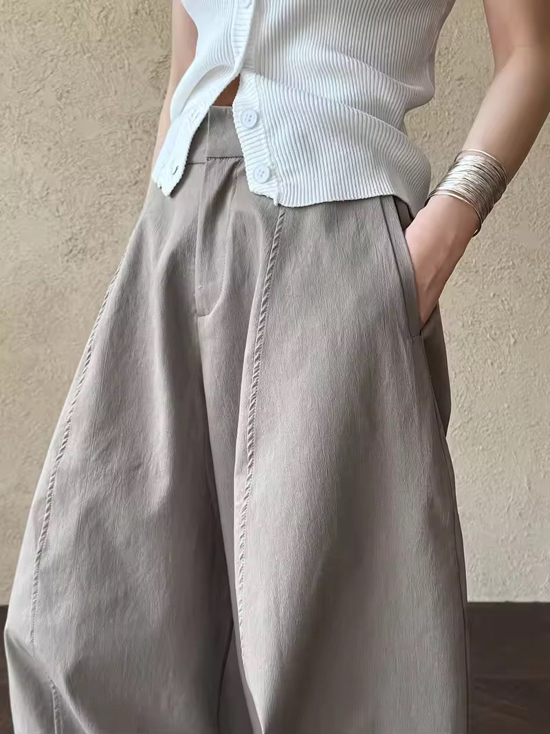 コットンブレンドバレルレッグパンツ