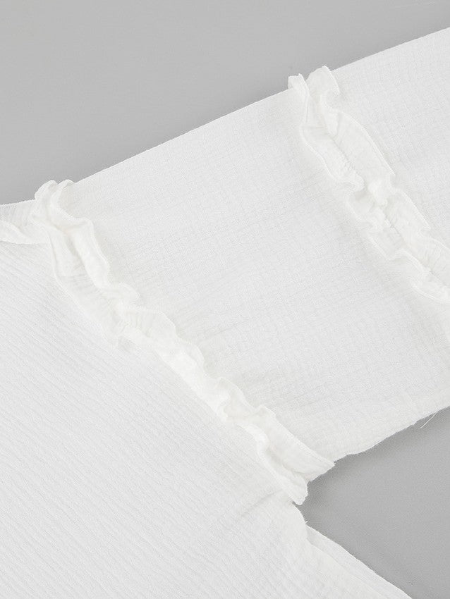 フリルスリーブモスリンコットンシャツ