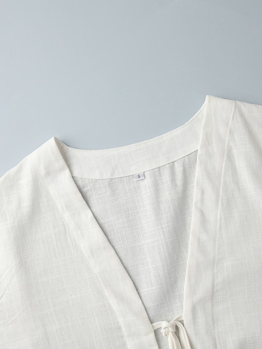 レースアップシャツフリルショートパンツセット