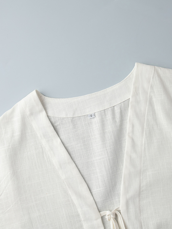 レースアップシャツフリルショートパンツセット