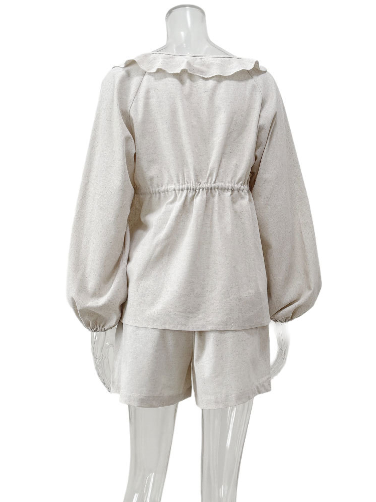 ナチュラルフリルレースアップブラウスショーツセット