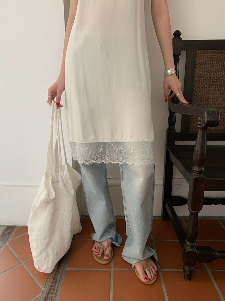 サテンレースワンピース