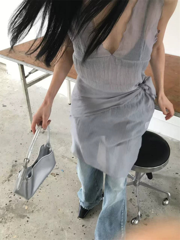 スカーフ付きテクスチャーワンピース