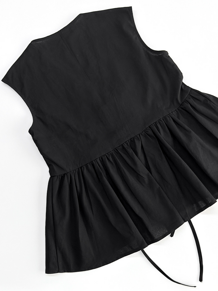 レースアップスリーブレスチュニックフレアパンツセット