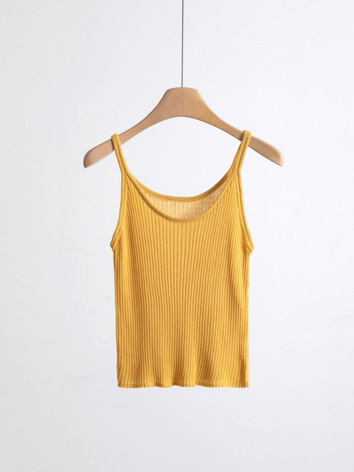 リネンブレンドUネックリブタンクトップ（ビビット）