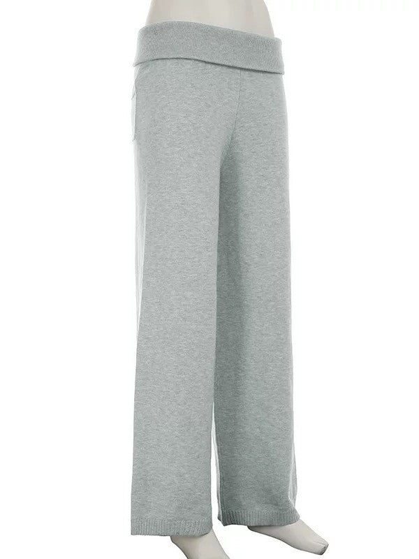 グレーニットフォールドウエストパンツセット