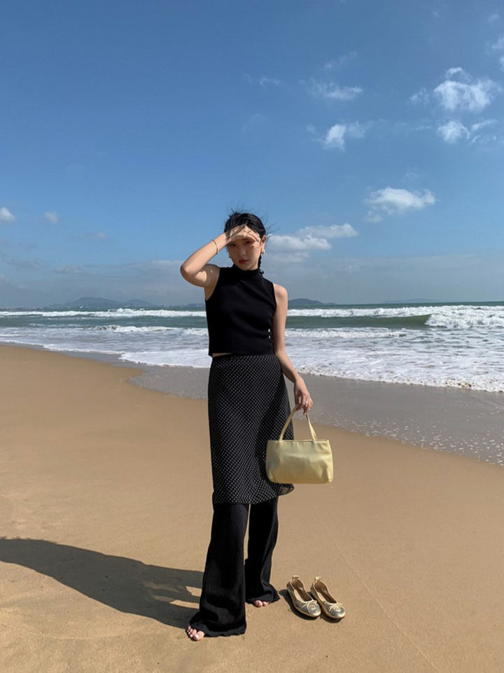 ドット柄シフォンレイヤースカート