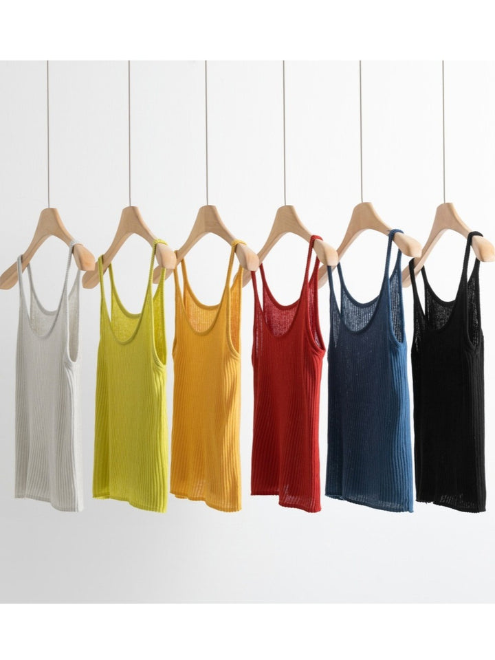 リネンブレンドUネックリブタンクトップ（ビビット）