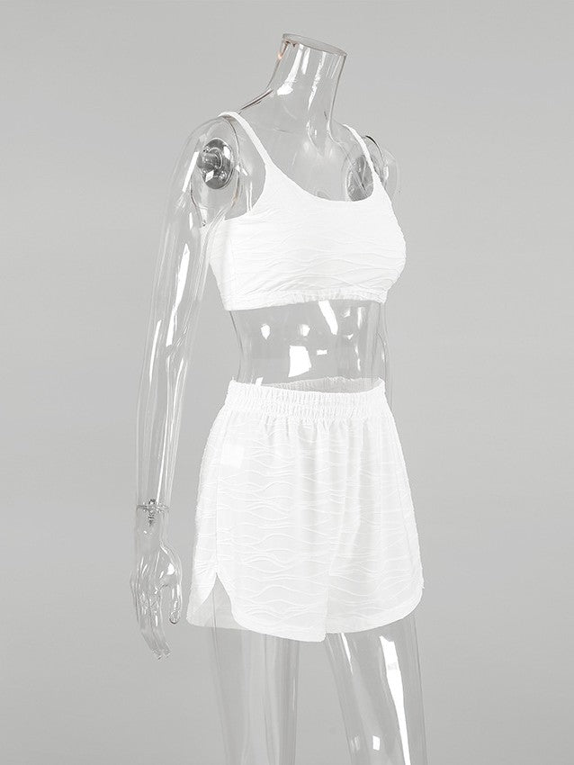 ウェーブテクスチャーブラトップショーツセットアップ