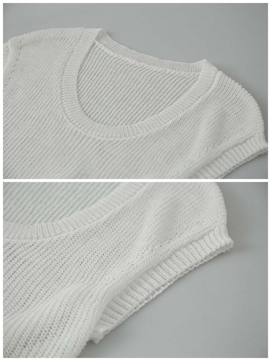 シアーサマーニットリボン付きトップス