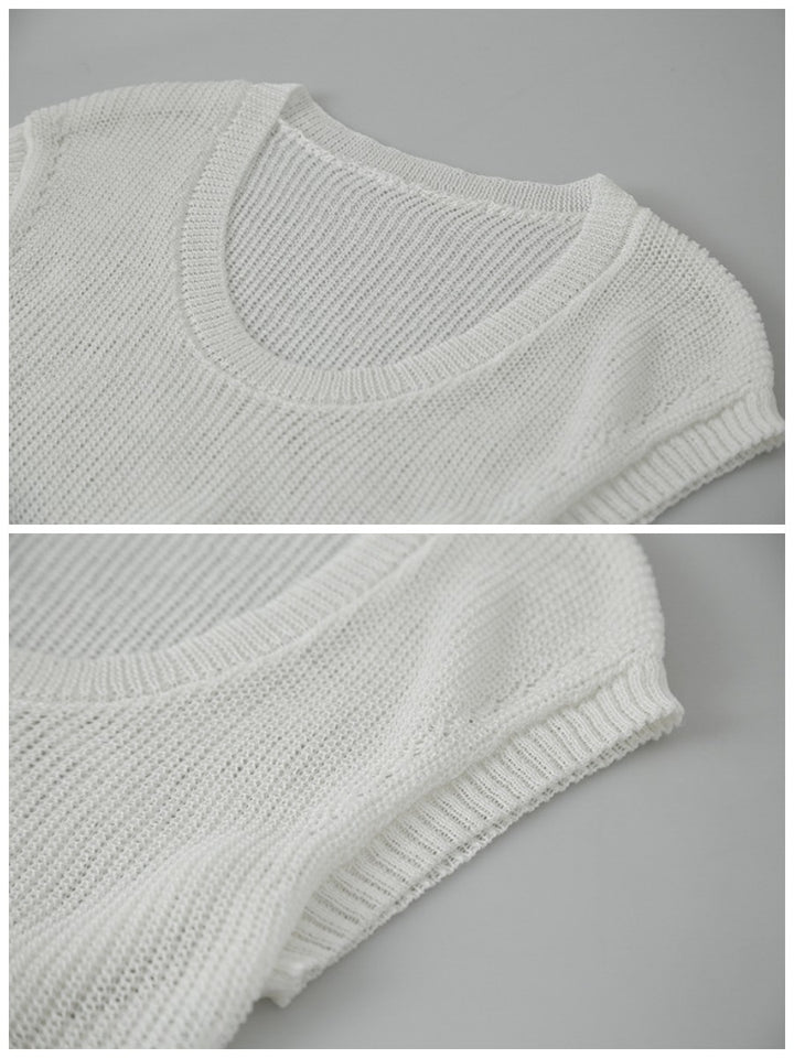 シアーサマーニットリボン付きトップス