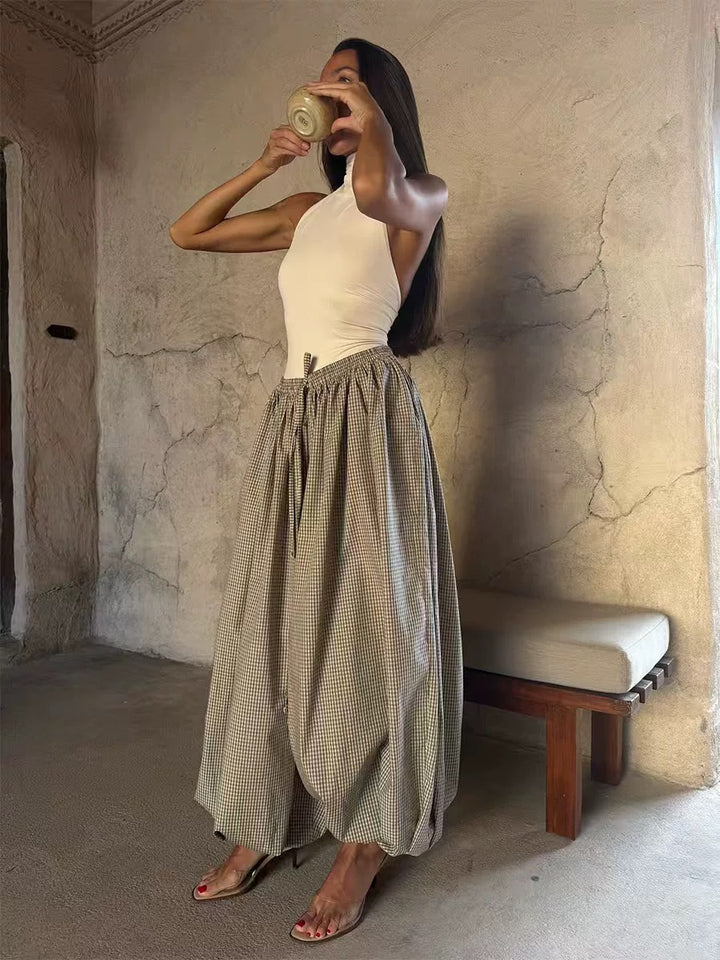 ギンガムワイドバルーンパンツ