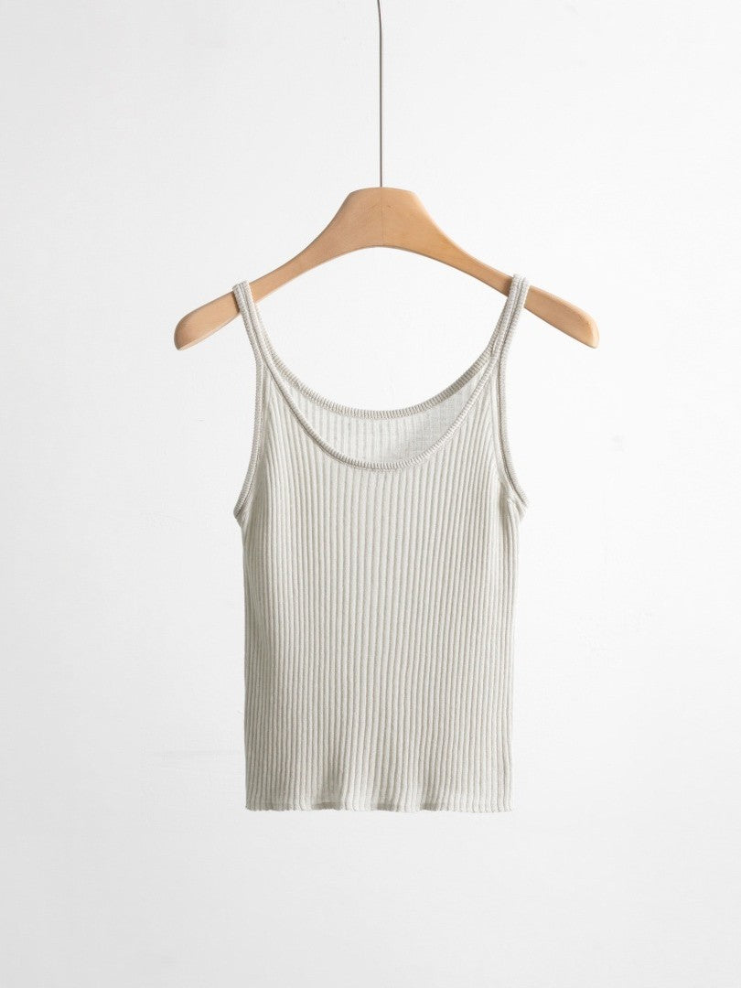 リネンブレンドUネックリブタンクトップ（ビビット）
