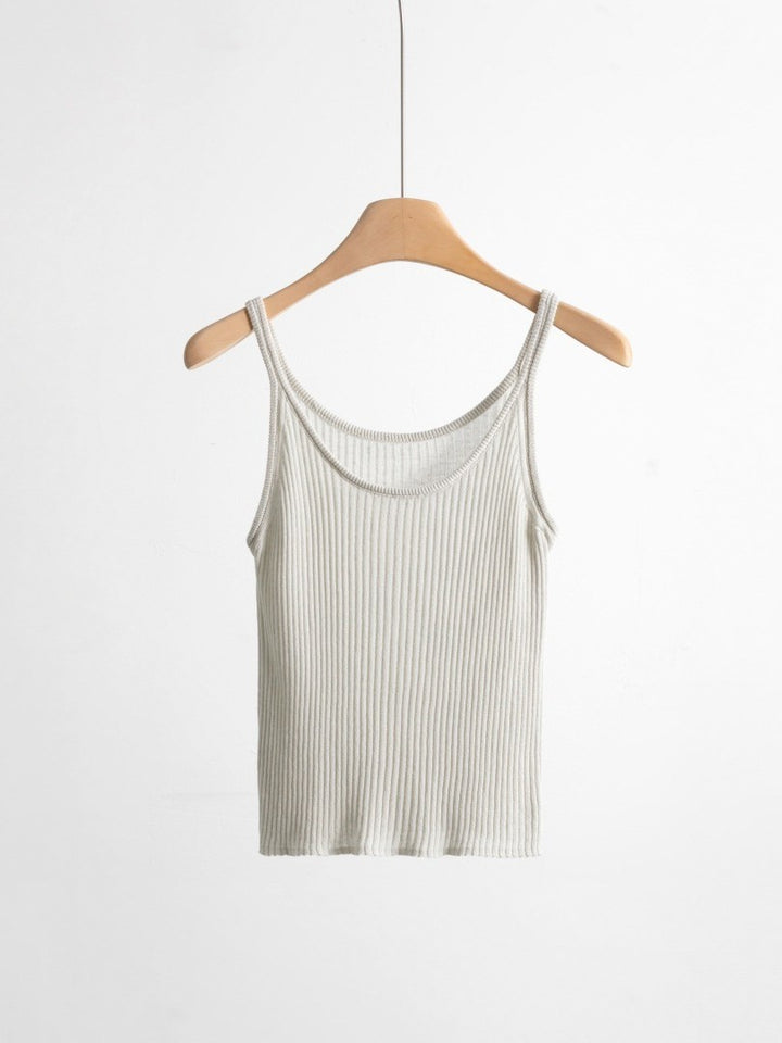 リネンブレンドUネックリブタンクトップ（ビビット）
