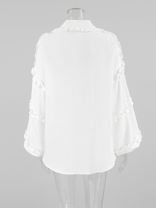 フリルスリーブモスリンコットンシャツ