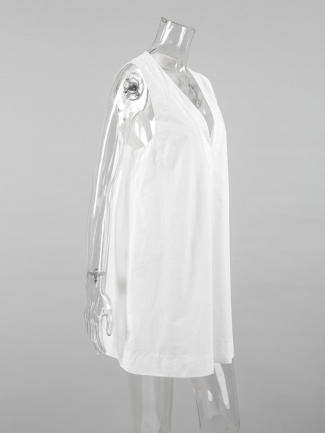 コットンVネックスリーブレスミニワンピース