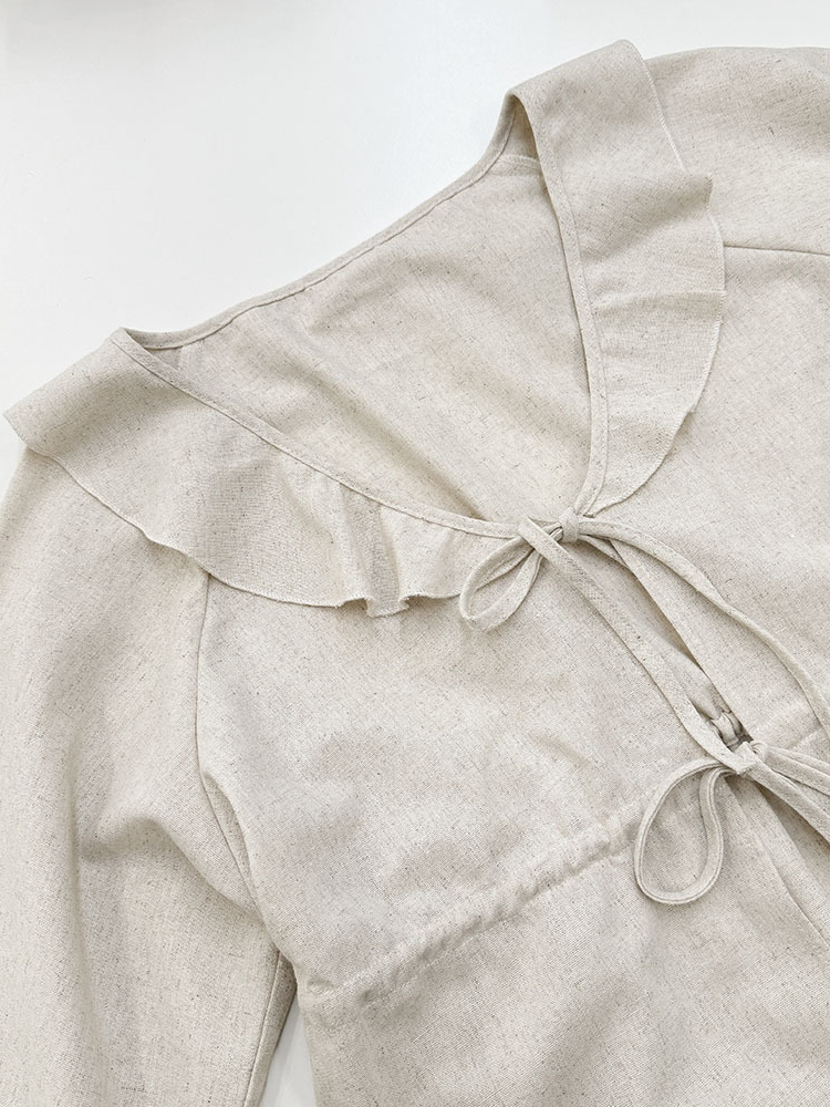 ナチュラルフリルレースアップブラウスショーツセット