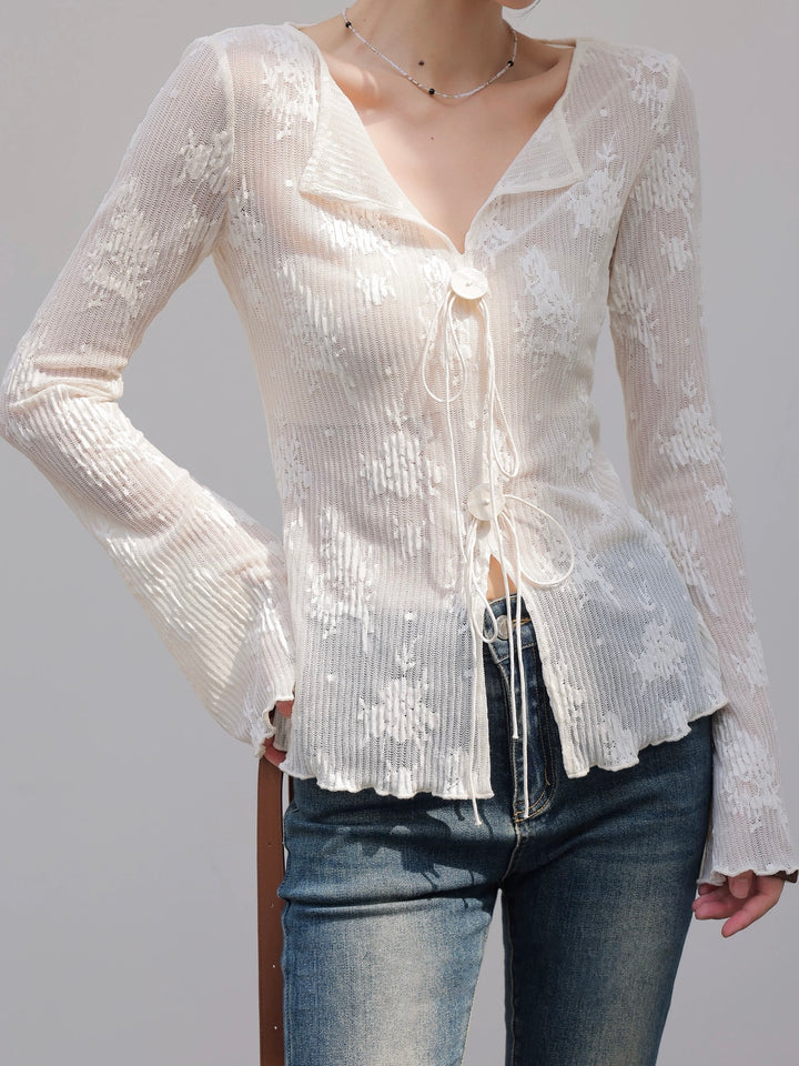 メロウフリルシアージャガードカーディガン