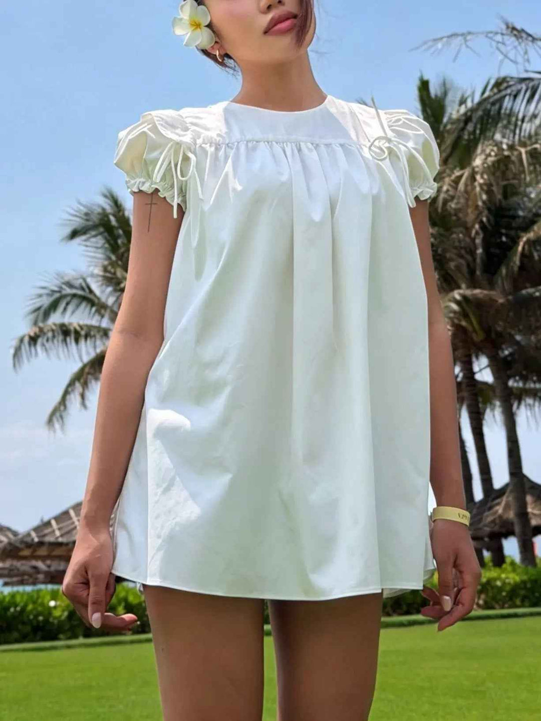 パフショートスリーブロマンティックミニワンピース