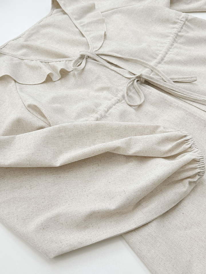 ナチュラルフリルレースアップブラウスショーツセット