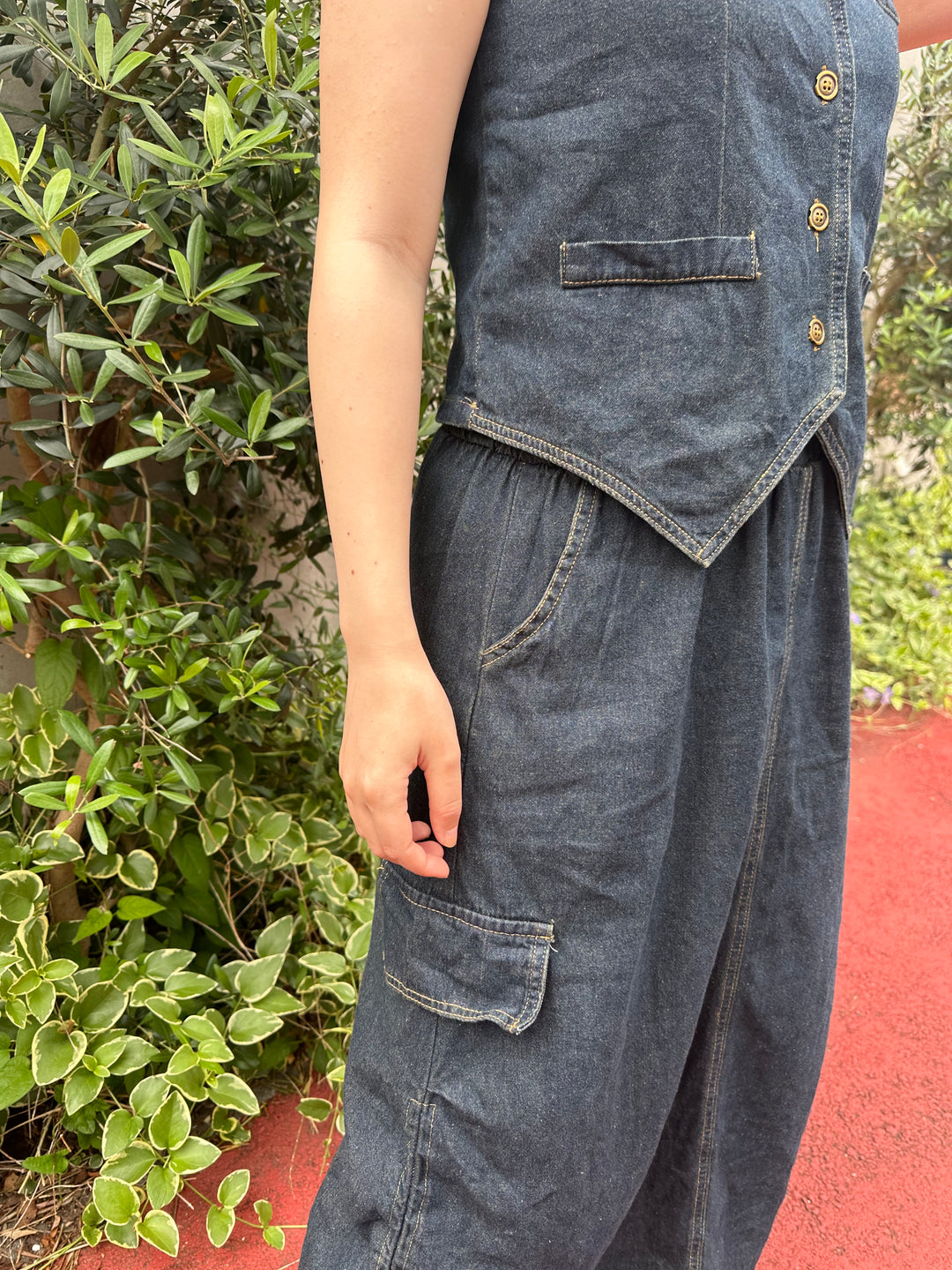 ノンウォッシュデニムベストスカートセット