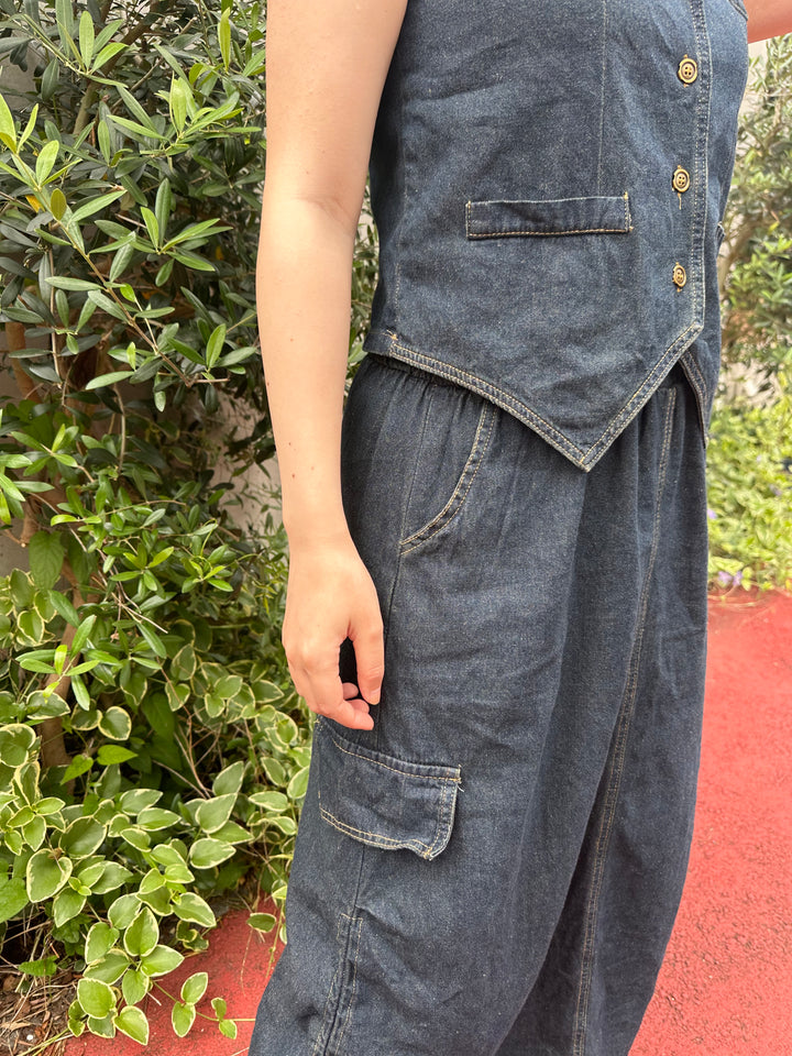 ノンウォッシュデニムベストスカートセット