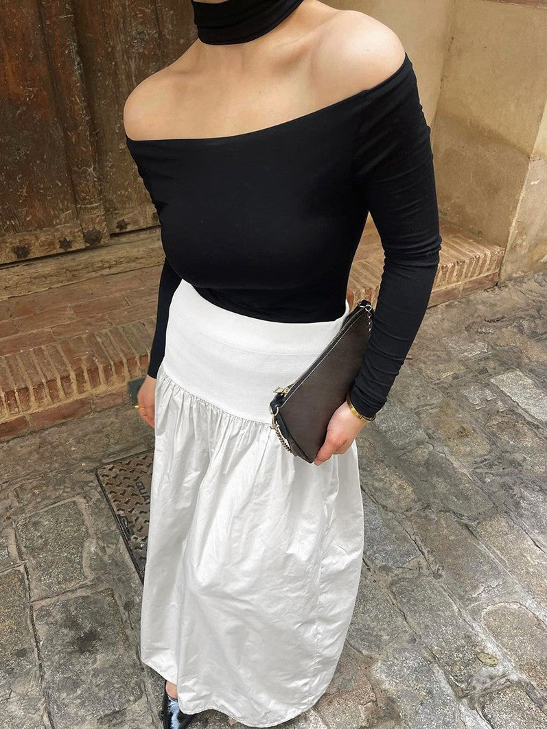 ウエスト切り替えフレアロングスカート