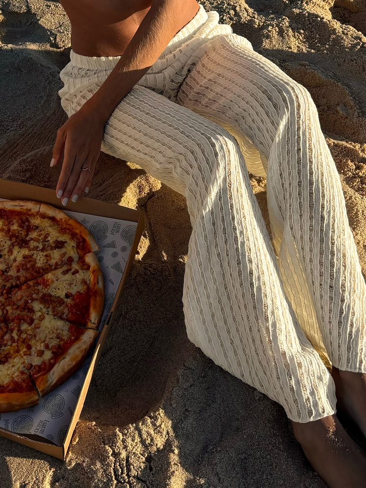 ストライプシアーテクスチャーリラックスパンツ